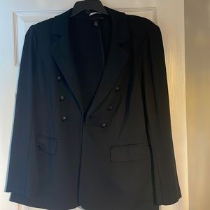 Women black double breasted long blazer By Lane Bryant , size 18 .